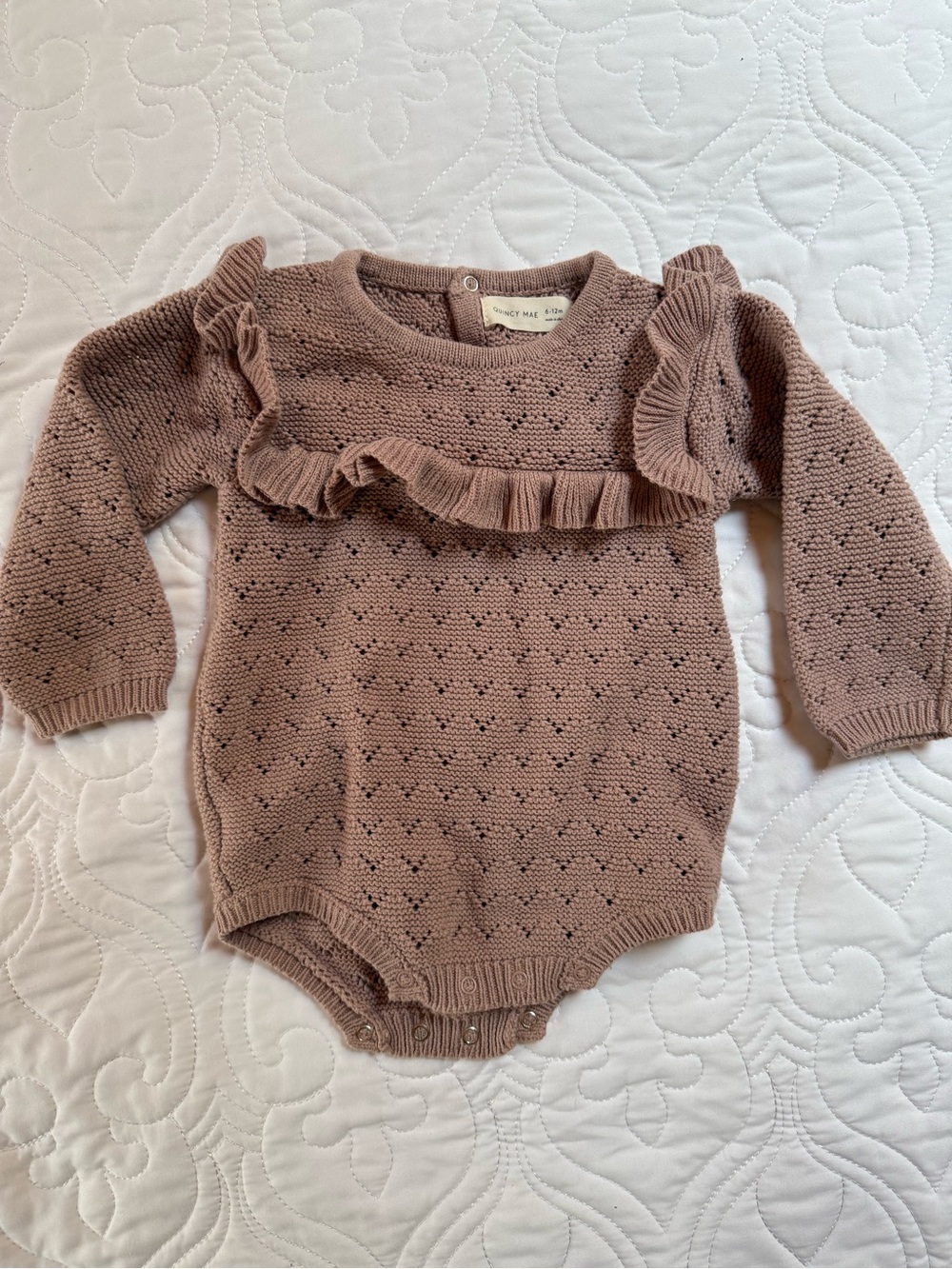 Quincy Mae 6-12M Knit Ruffle One-Piece in Dusty Mauve
